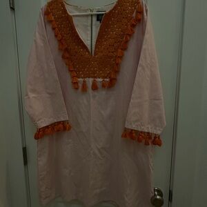 Pink and Orange Tassel Tunic Dress